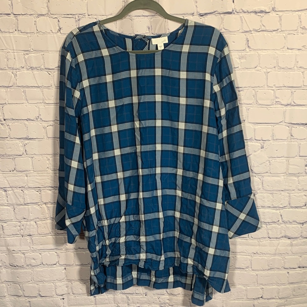 J. Jill Womens Tunic Length Plaid Top Blue Size XL Western Loose Fit